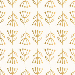 Fototapeta na wymiar Modern golden pattern with floral decorative elements. Ornate simple background. Vector illustration.