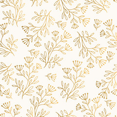 Vintage golden pattern with hand drawn herbs. Vector illustration.