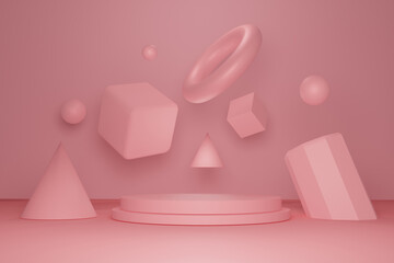 Abstract geometry Pink background. Podium empty space for display product, award and Other. 3D rendering