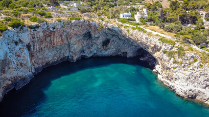 Zinzulusa cave on the Adriatic Coast of Puglia, Castro Marina, region Puglia in South Italy.