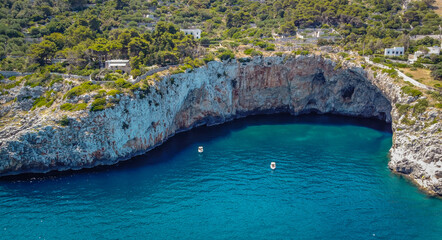 Zinzulusa cave on the Adriatic Coast of Puglia, Castro Marina, region Puglia in South Italy.