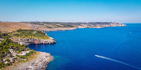 Naklejka na ściany i meble Puglia beach Italy, Europe: Castro Marina is a blue paradise overlooking the Adriatic sea.