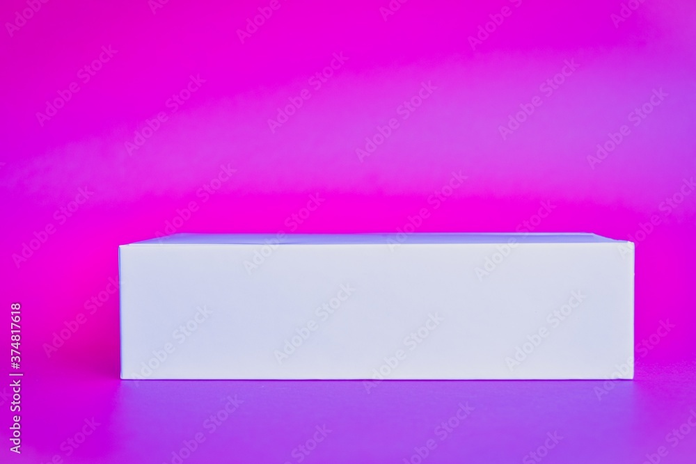 Aufkleber abstract empty rectangle. the podium in a bright pink neon light stage background for minimum of thi