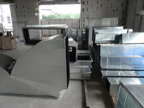 KUALA LUMPUR, MALAYSIA - AUGUST 31, 2019: Air-condition and ventilation duct under construction at the construction site. Distributing cool air and control the room's temperature.  