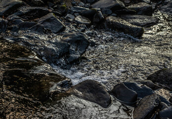 Black Rocks in a Stream
