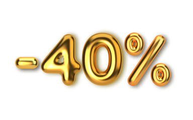 40 off discount promotion sale made of realistic 3d gold balloons.