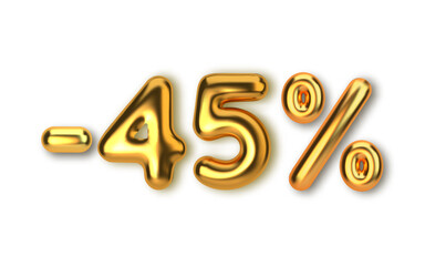 45 off discount promotion sale made of realistic 3d gold balloons.