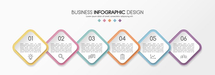 Business infographic design with 6 elements. Vector