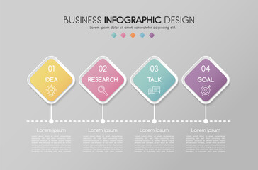 Diagram with business icons and 4 steps. Infograph design. Vector