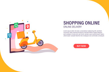 shopping online, delivery online web banner. premium vector