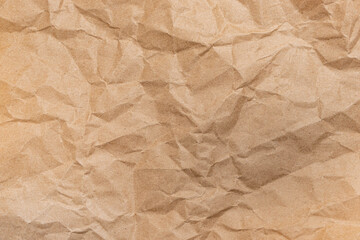 Close up of Recycled brown wrinkle crumpled old with paper page texture rough background. crease grunge parchment pattern vintage design