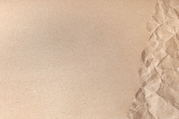 Close up of Recycled brown wrinkle crumpled old with paper page texture rough background. crease grunge parchment pattern vintage design