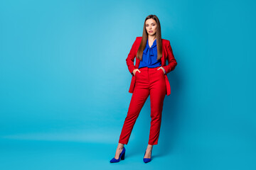 Full length body size view of her she nice-looking attractive lovely pretty fashionable content...