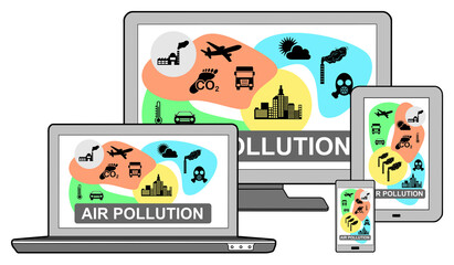Air pollution concept on different devices