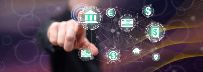 Man touching a mobile banking concept