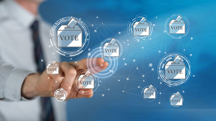 Man touching an online voting concept