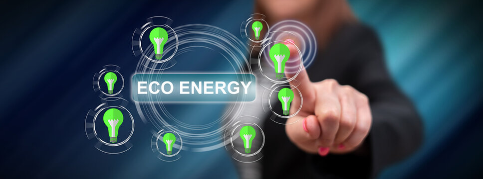 Woman touching an eco energy concept