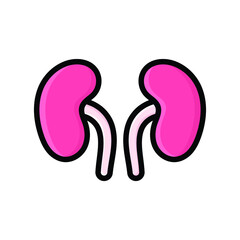 Thick Black lined Pink Kidneys Human Organ Flat Icon