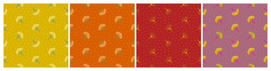 Set of seamless geometric patterns with  viburnum berries. Repeat botanical patterns. Vector illustration.