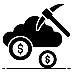
Dollar with cloud and pickaxe denoting cloud mining icon
