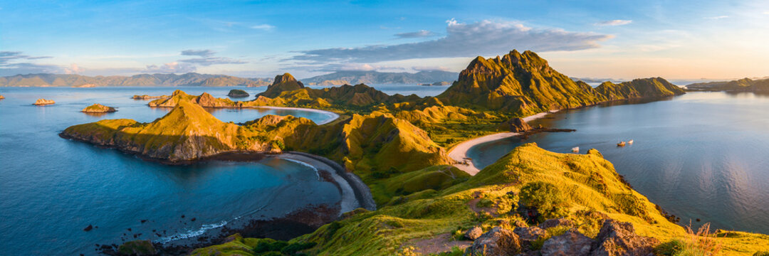 Panoramic view of Padar Island in a morning from Komodo Island National Park, Labuan Bajo, Flores, Indonesia