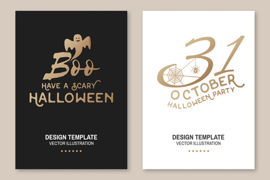 Halloween party poster, flyer, template. Vector. Halloween invitation or greeting cards. Spider and web.
