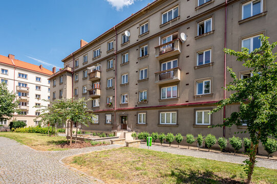 New building, architecture, tenement house. Real estate photo.