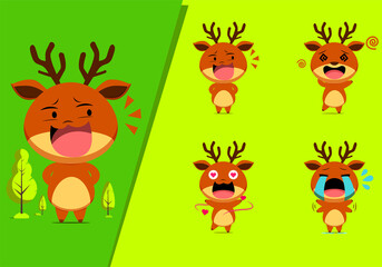 Naklejka premium Cute reindeer emoticon character set #5