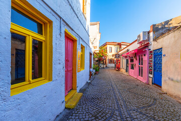 Fototapeta na wymiar Alacati street view in Alacati Town. Alacati is populer historical tourist destination in Turkey.
