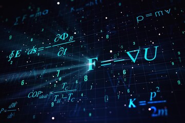 Scientific formula illustration on blue background, science and research concept. 3D Rendering