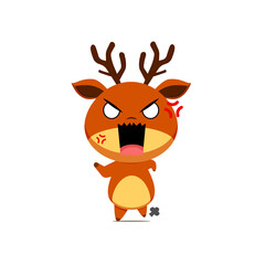 Fototapeta premium Cute reindeer character got angry isolated on white background. Reindeer character emoticon illustration