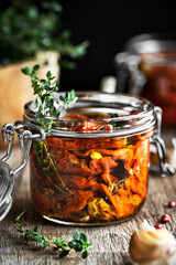 Sun dried tomatoes with Herbs and Garlic in Olive oil