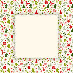 Christmas background with ornaments and copyspace. Empty Xmas greeting card. Vector