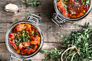 Sun dried tomatoes with Herbs and Garlic in Olive oil