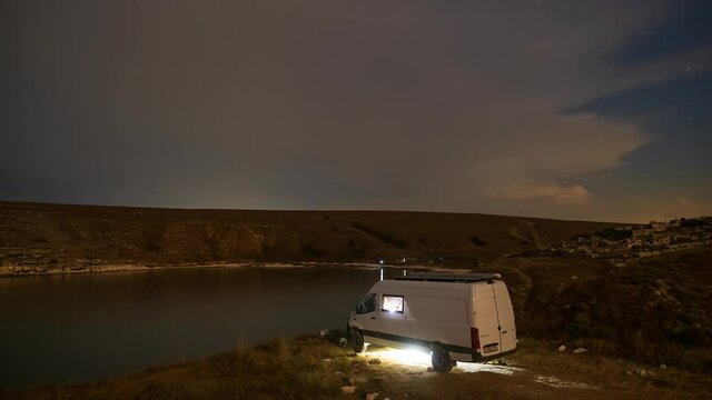 lightnings and storm over the truck motorhome timelapse