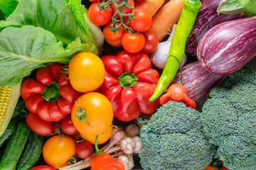 Fresh juicy organic vegetables close-up. Background from organic vegetables.