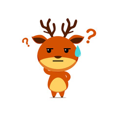 Cute reindeer character feel puzzled isolated on white background. Reindeer character emoticon illustration