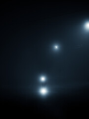 Silhouette with a flashlight on the road on a foggy night. Film tinting, film grain