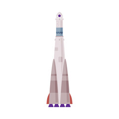 Space Rocket, Astronautics and Space Exploration Technologies Flat Style Vector Illustration on White Background
