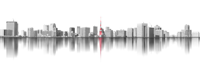 urban city skyline with reflection in Tokyo, Japan