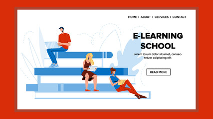 E-learning School Student Digital Education Vector