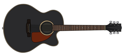 The vectorized hand drawing of a classic black accoustic guitar