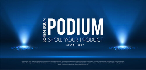 Show podium with spotlights. Presentation light effect. Illuminated winner place.