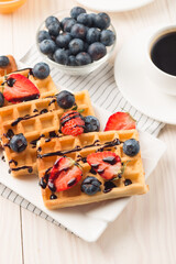 Belgian waffles for breakfast. Dessert food concept. 