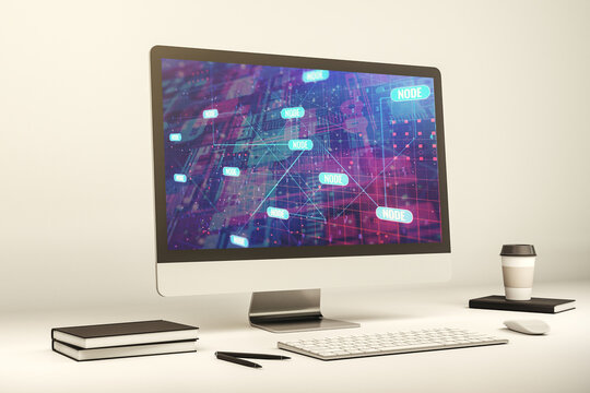 Abstract creative coding illustration on modern computer monitor, software development concept. 3D Rendering