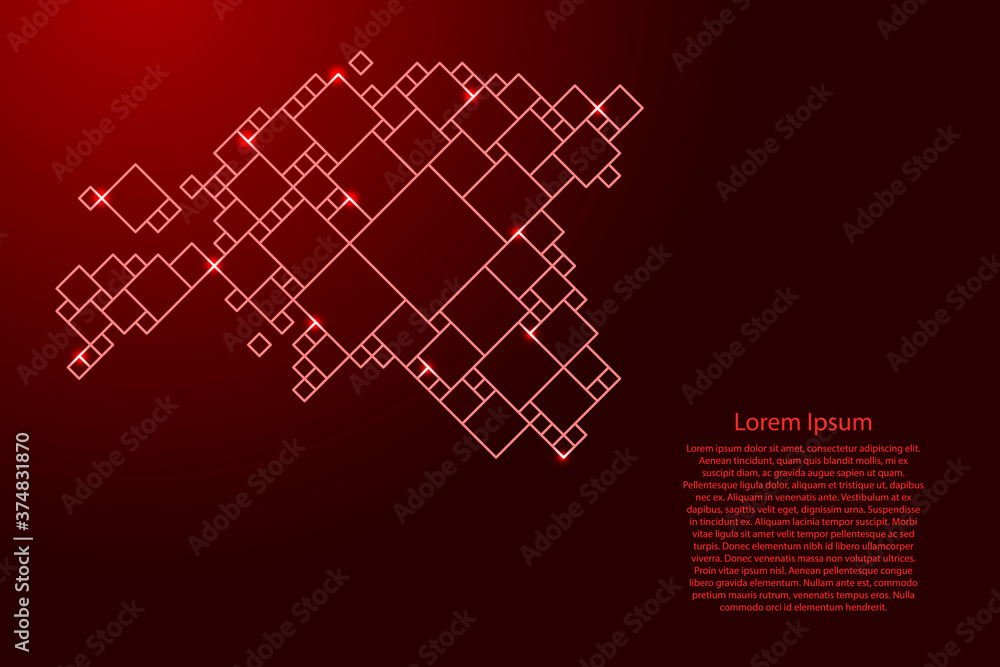 Poster estonia map from red pattern from a grid of squares of different sizes and glowing space stars. vect