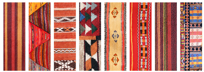 Set of banners with textures of berber traditional wool carpets