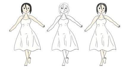 漫画的な白いワンピースを着た女の子のイラスト