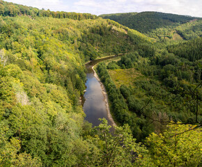 Fototapeta na wymiar River Semois, Bouillon area, close to Rochehaut, as seen on the Les Echelles or laddertjeswandeling