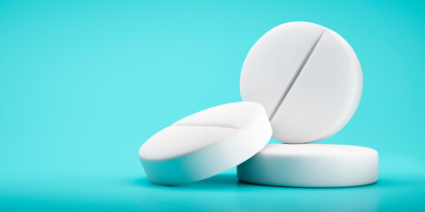 WhitWhite Pills on blue background - 3D illustration Pills on blue background - 3D illustration